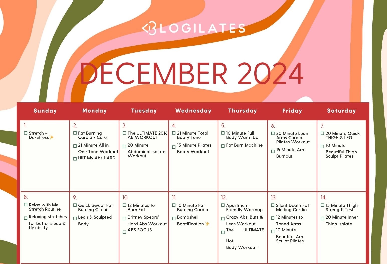 blogilates december 2024 workout calendar cropped for home page