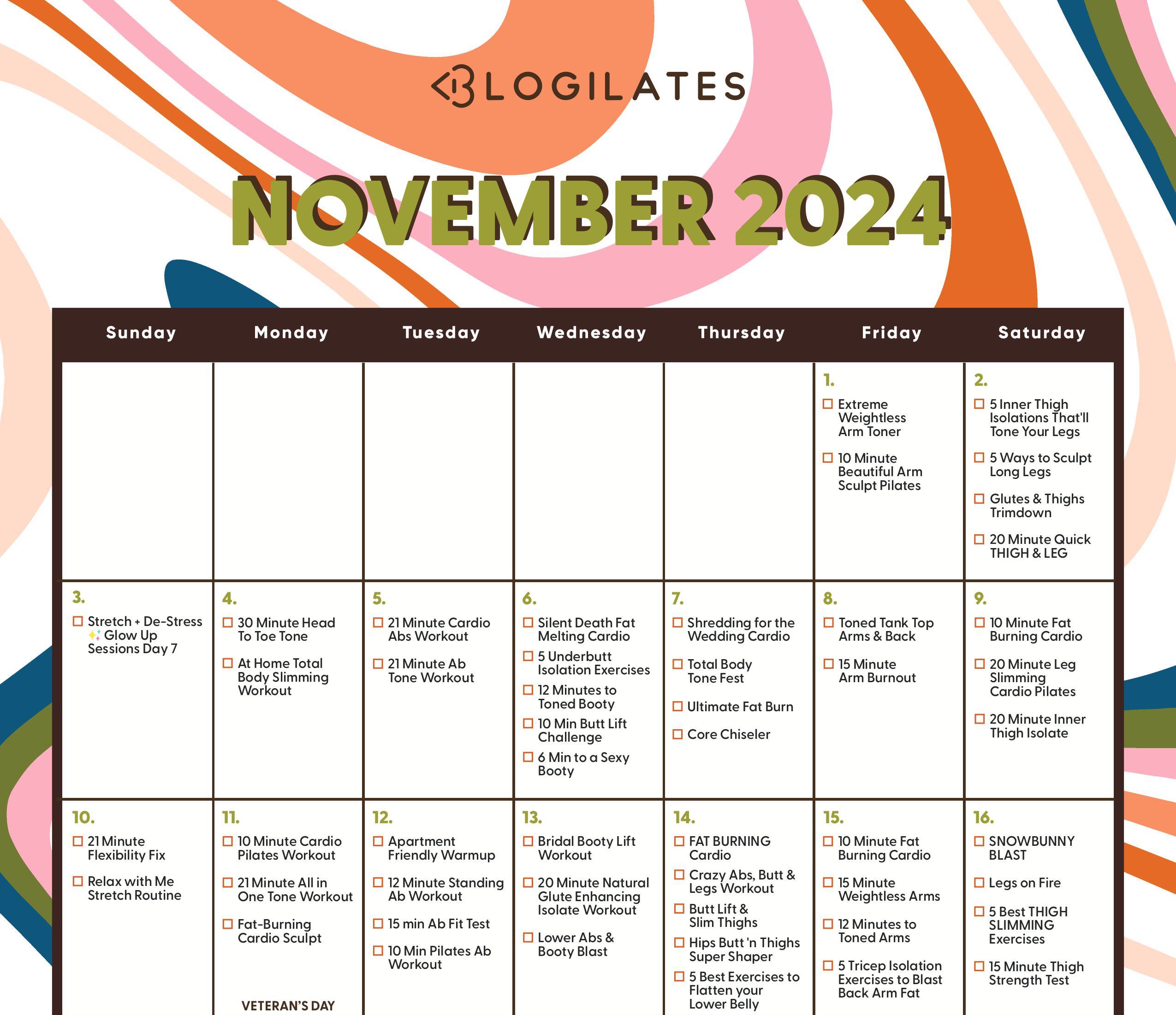 blogilates november 2024 workout calendar cropped